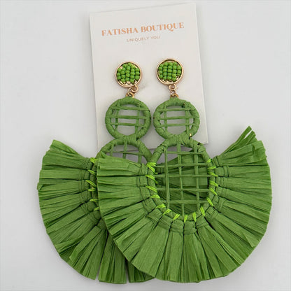 Handmade Raffia Statement Earrings – Boho Oversized Straw Drop Earrings for Summer - Fatisha Boutique #