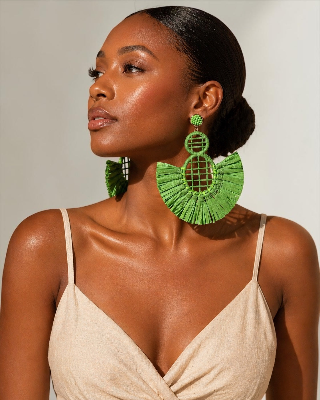 Handmade Raffia Statement Earrings – Boho Oversized Straw Drop Earrings for Summer - Fatisha Boutique #