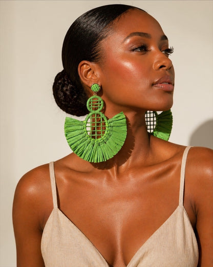 Handmade Raffia Statement Earrings – Boho Oversized Straw Drop Earrings for Summer - Fatisha Boutique #