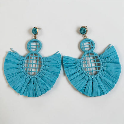 Handmade Raffia Statement Earrings – Boho Oversized Straw Drop Earrings for Summer - Fatisha Boutique #