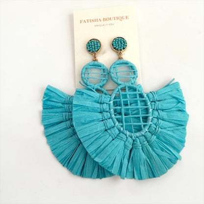 Handmade Raffia Statement Earrings – Boho Oversized Straw Drop Earrings for Summer - Fatisha Boutique #