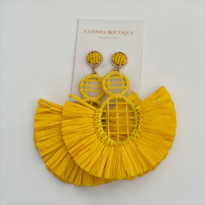 Handmade Raffia Statement Earrings – Boho Oversized Straw Drop Earrings for Summer - Fatisha Boutique #