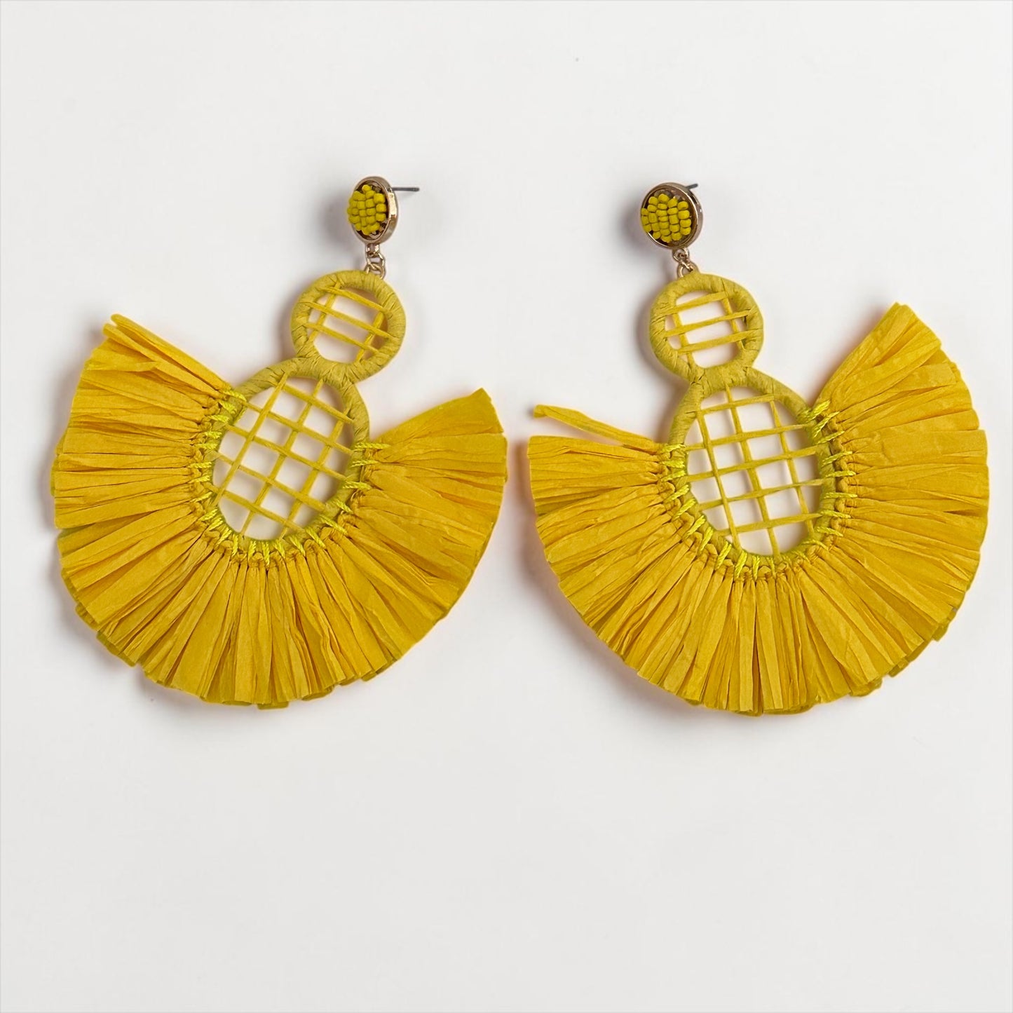 Handmade Raffia Statement Earrings – Boho Oversized Straw Drop Earrings for Summer - Fatisha Boutique #