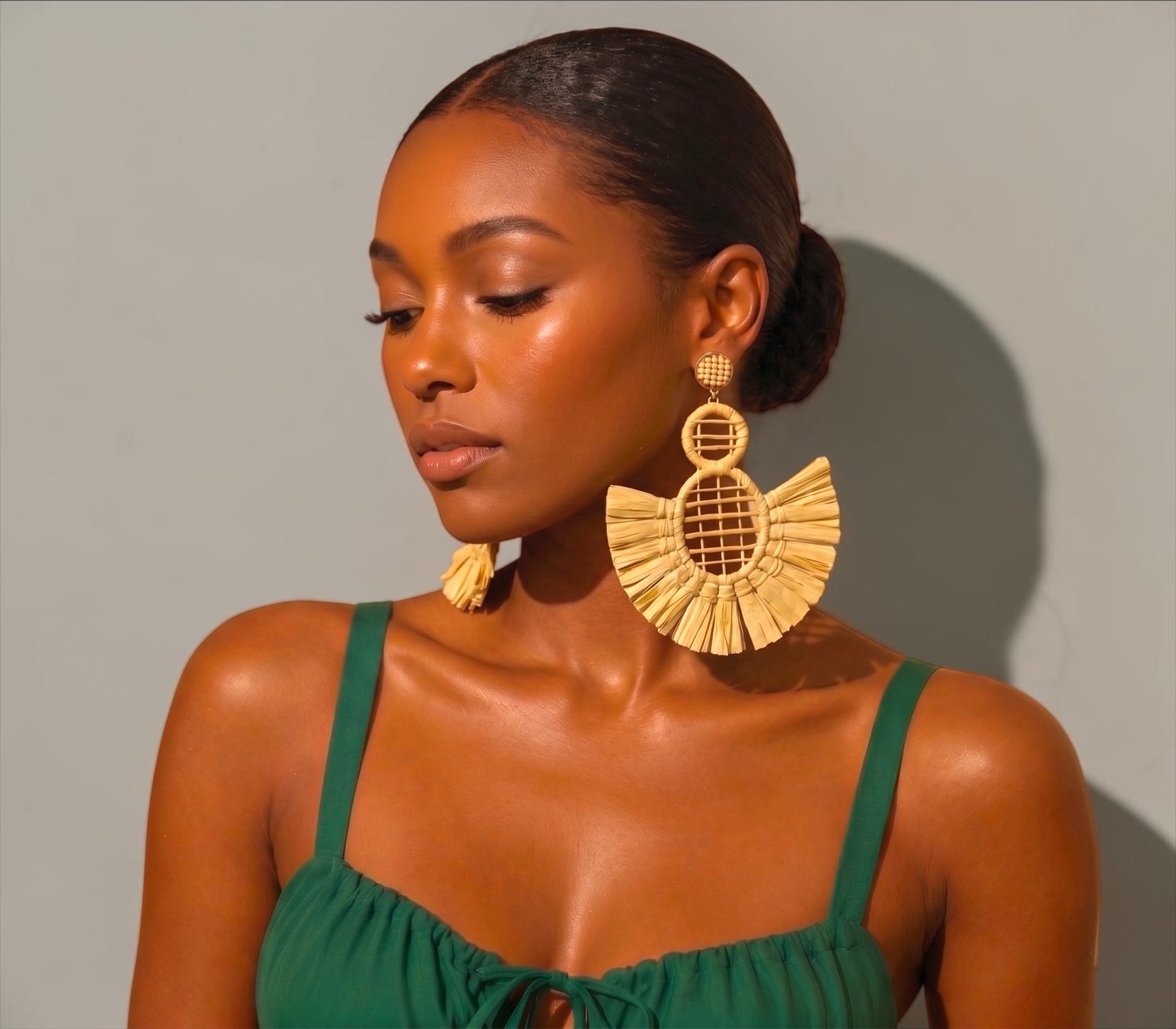 Handmade Raffia Statement Earrings – Boho Oversized Straw Drop Earrings for Summer - Fatisha Boutique #