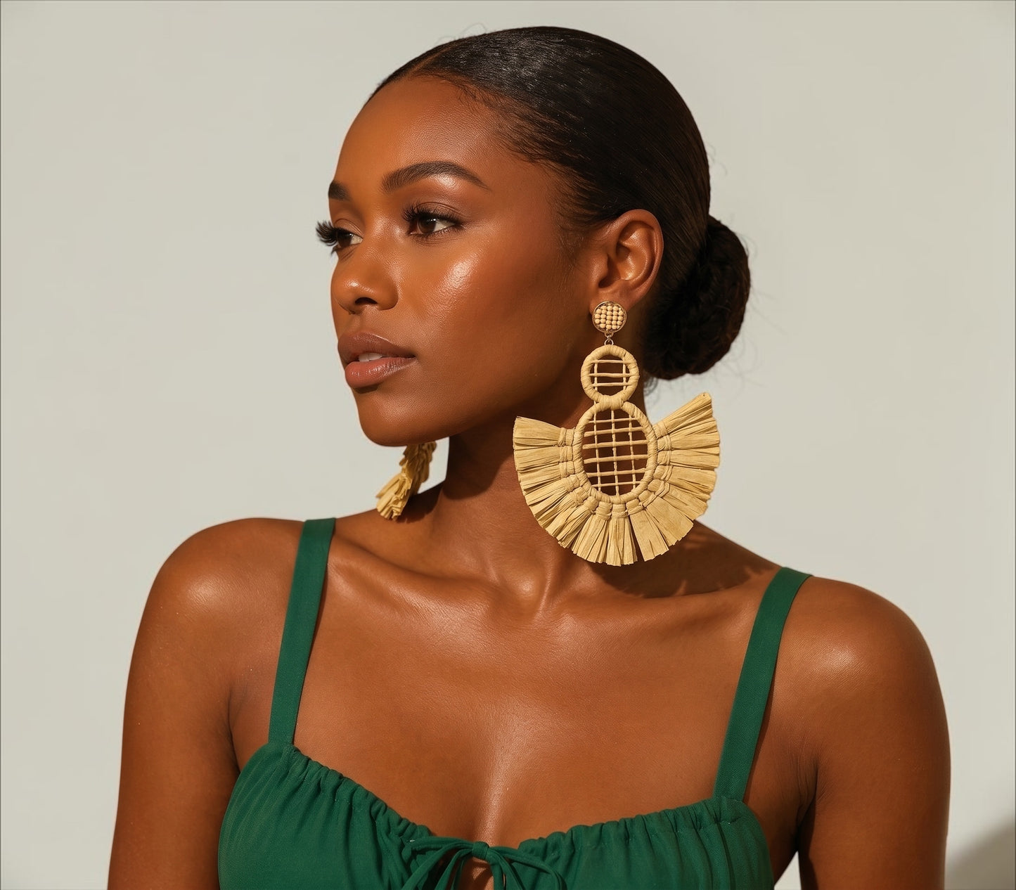 Handmade Raffia Statement Earrings – Boho Oversized Straw Drop Earrings for Summer - Fatisha Boutique #