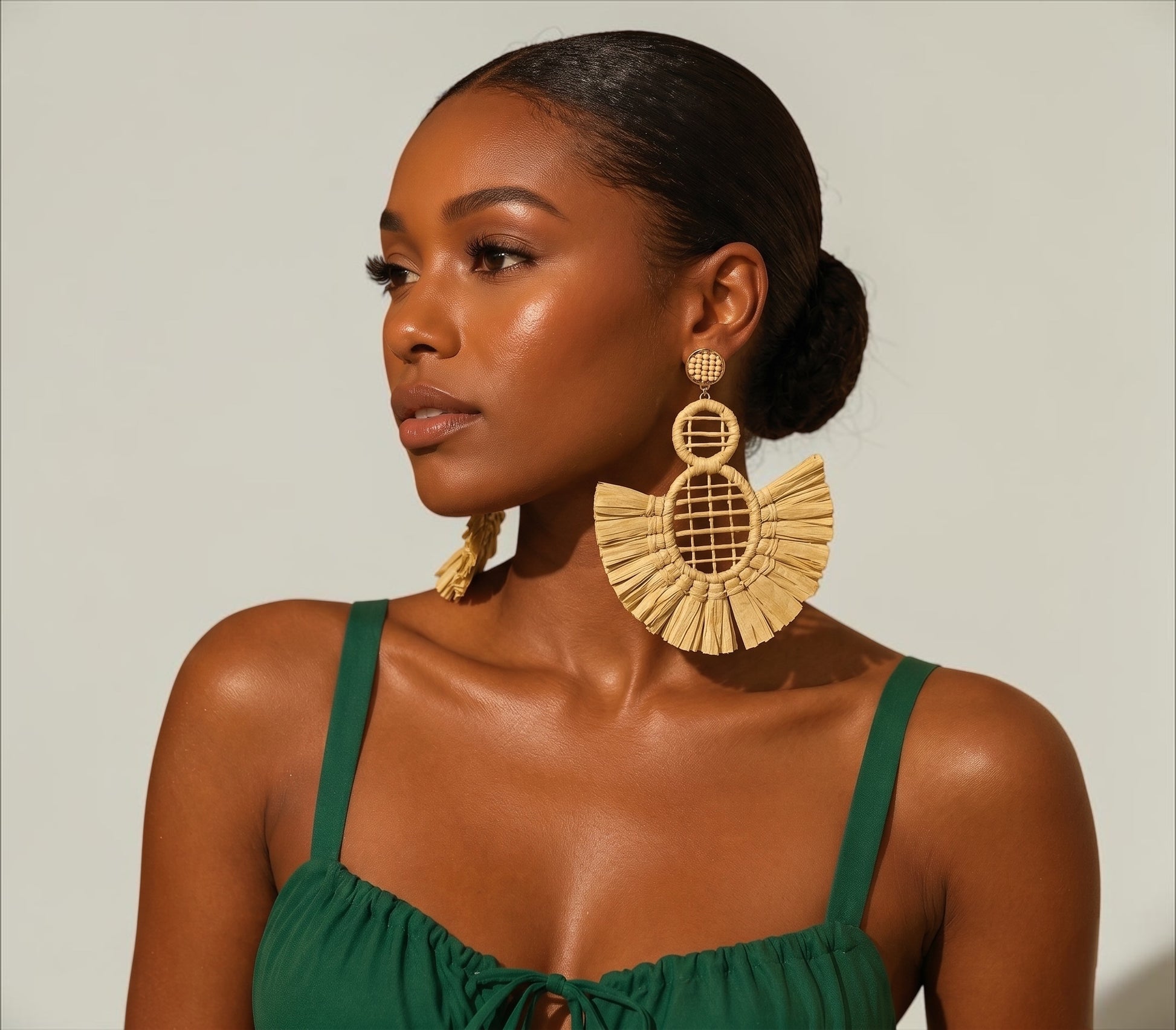 Handmade Raffia Statement Earrings – Boho Oversized Straw Drop Earrings for Summer - Fatisha Boutique #