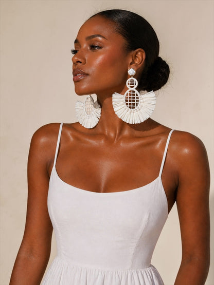 Handmade Raffia Statement Earrings – Boho Oversized Straw Drop Earrings for Summer - Fatisha Boutique #