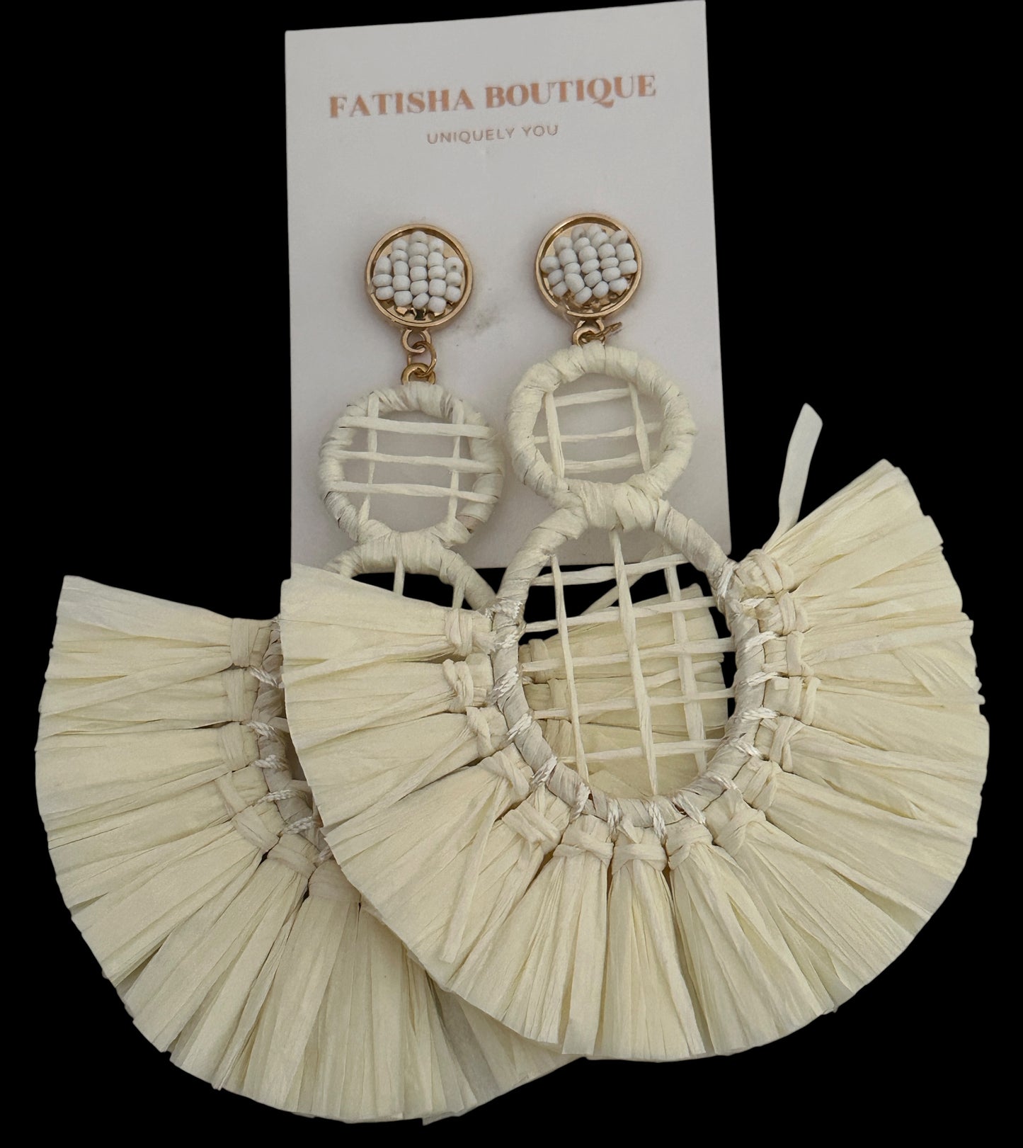 Handmade Raffia Statement Earrings – Boho Oversized Straw Drop Earrings for Summer - Fatisha Boutique #