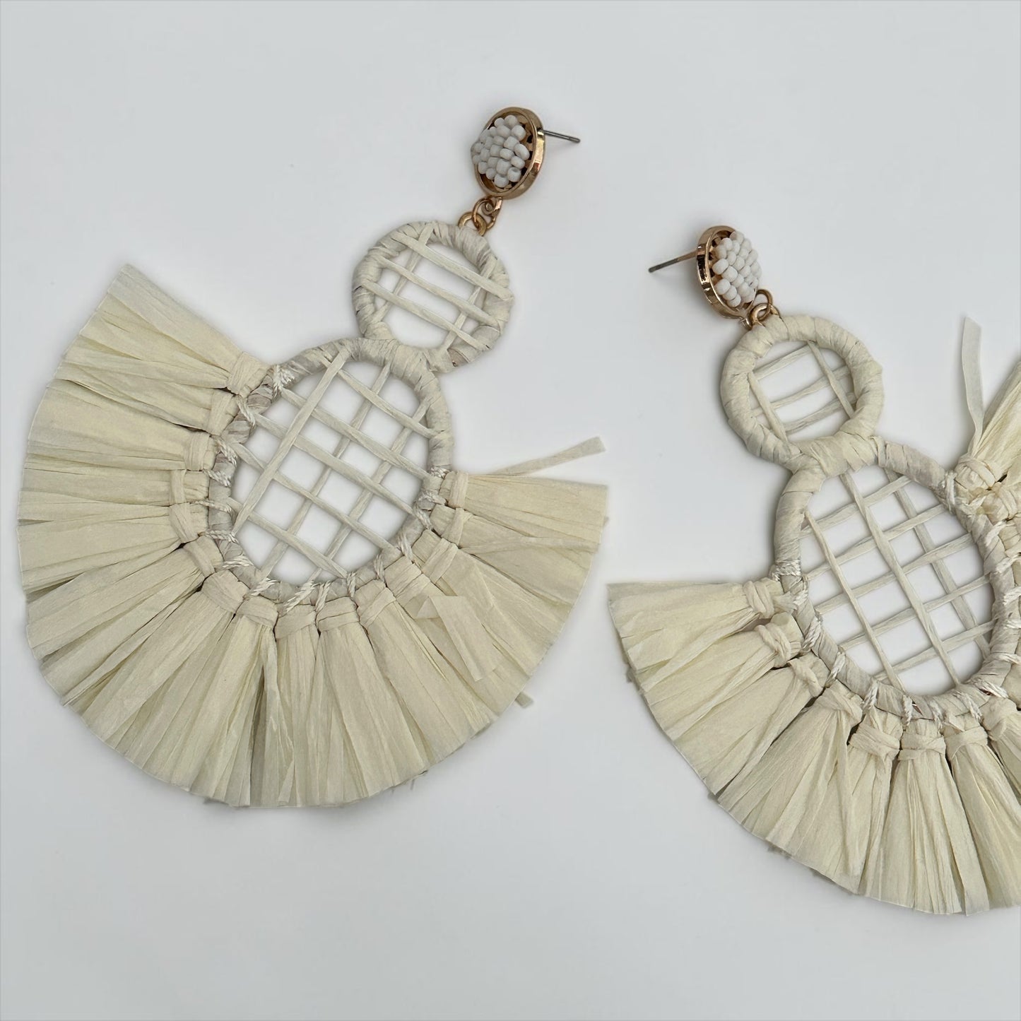 Handmade Raffia Statement Earrings – Boho Oversized Straw Drop Earrings for Summer - Fatisha Boutique #