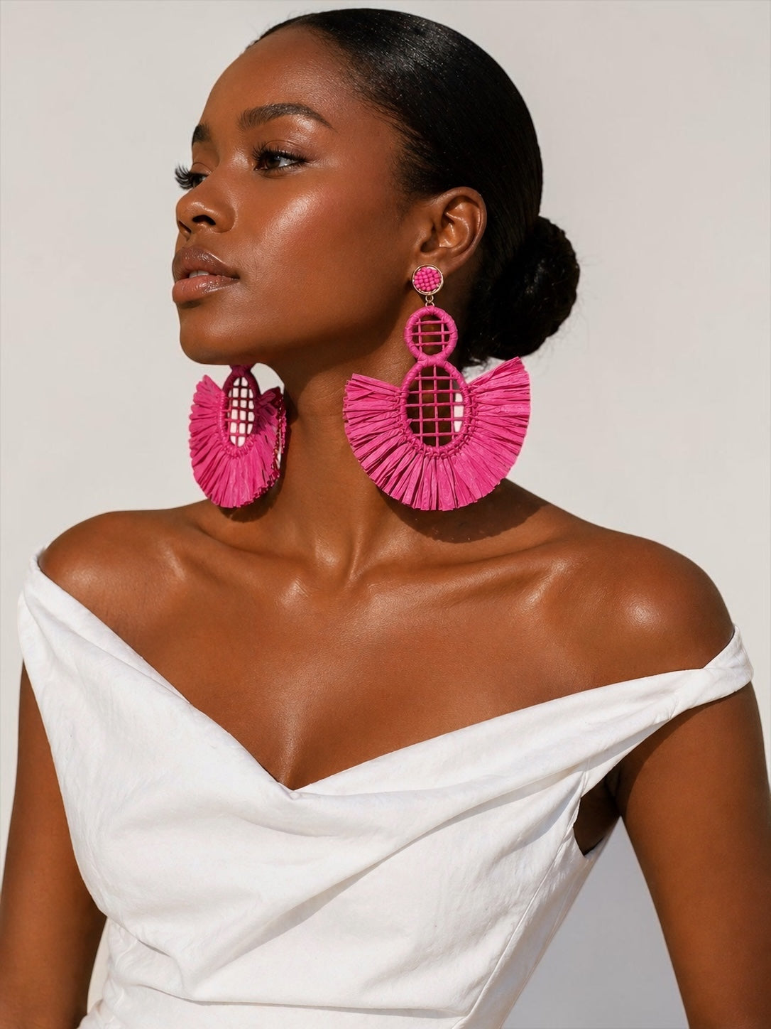 Handmade Raffia Statement Earrings – Boho Oversized Straw Drop Earrings for Summer - Fatisha Boutique #