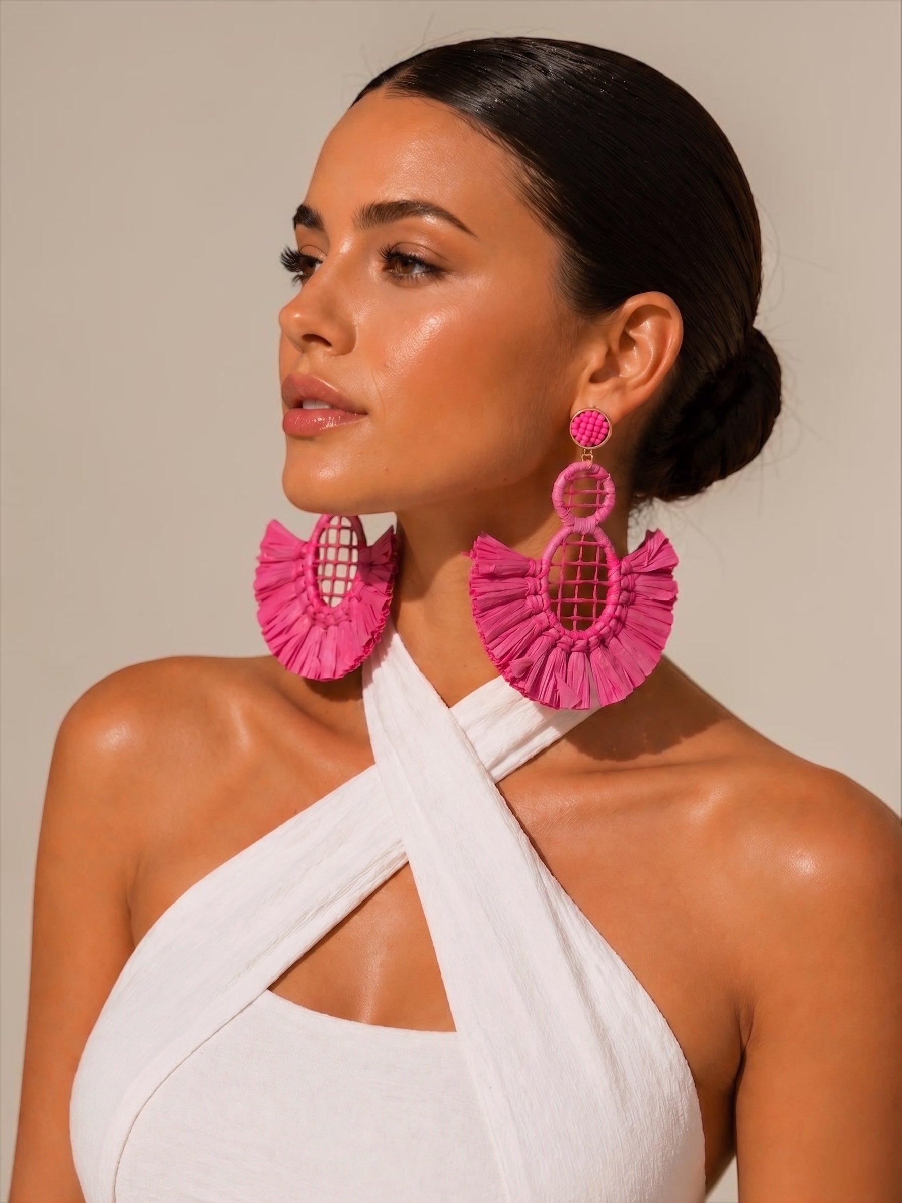 Handmade Raffia Statement Earrings – Boho Oversized Straw Drop Earrings for Summer - Fatisha Boutique #