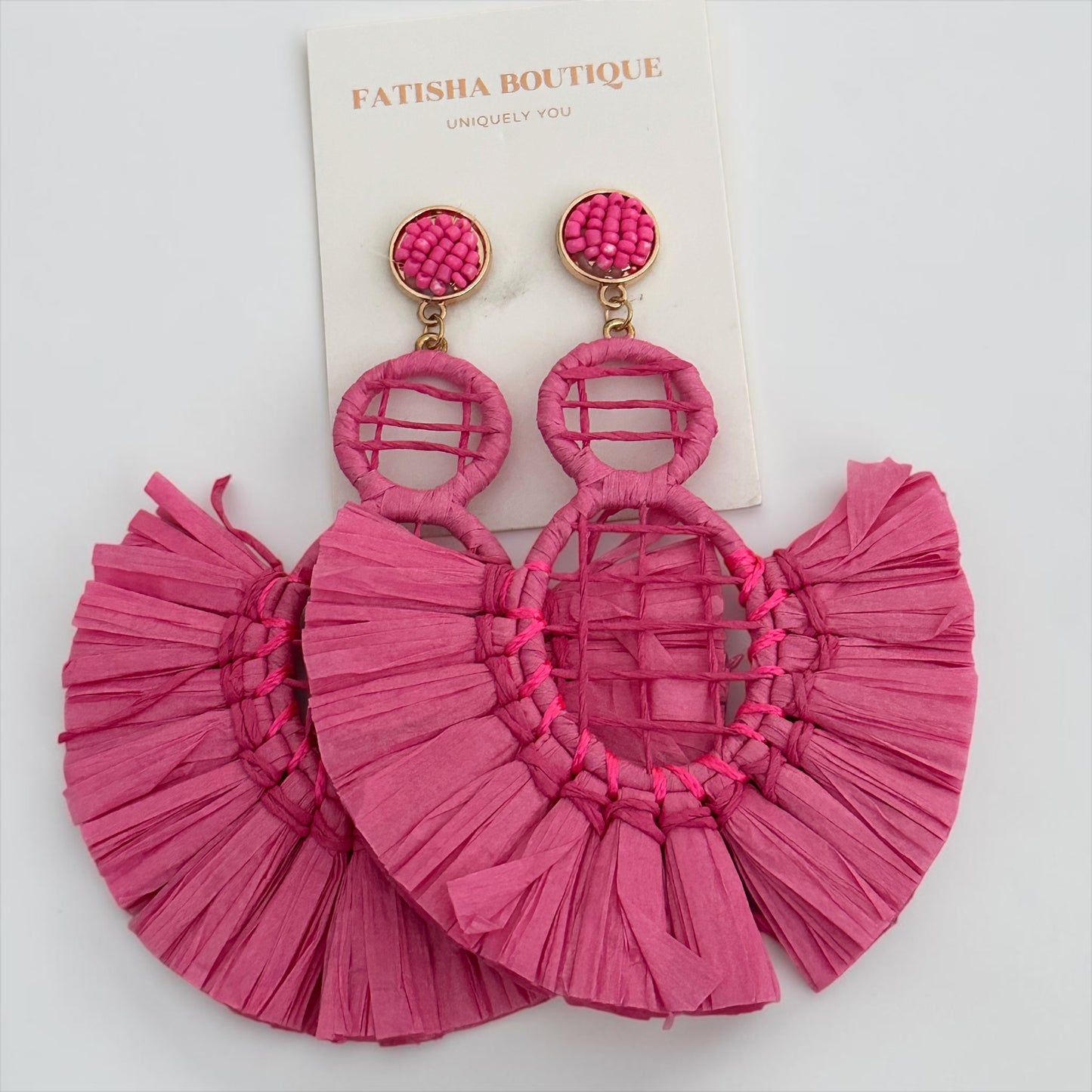Handmade Raffia Statement Earrings – Boho Oversized Straw Drop Earrings for Summer - Fatisha Boutique #