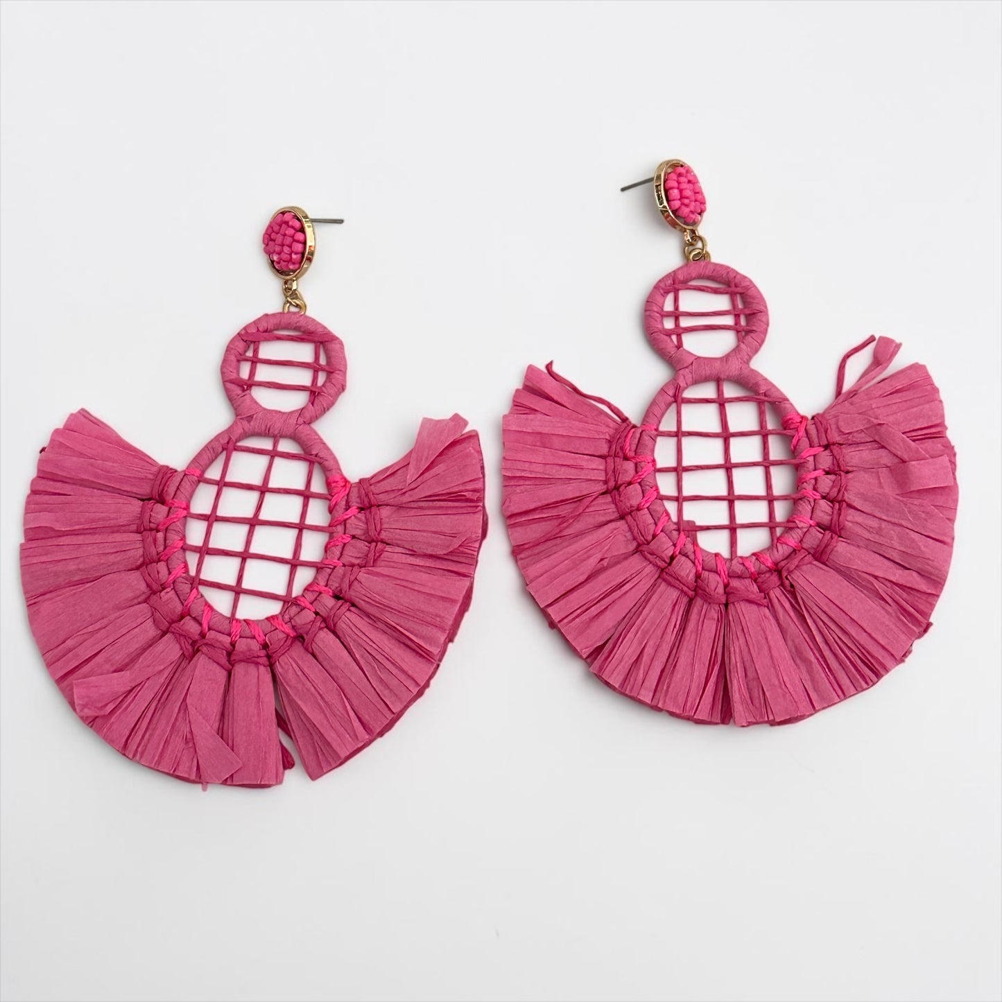 Handmade Raffia Statement Earrings – Boho Oversized Straw Drop Earrings for Summer - Fatisha Boutique #