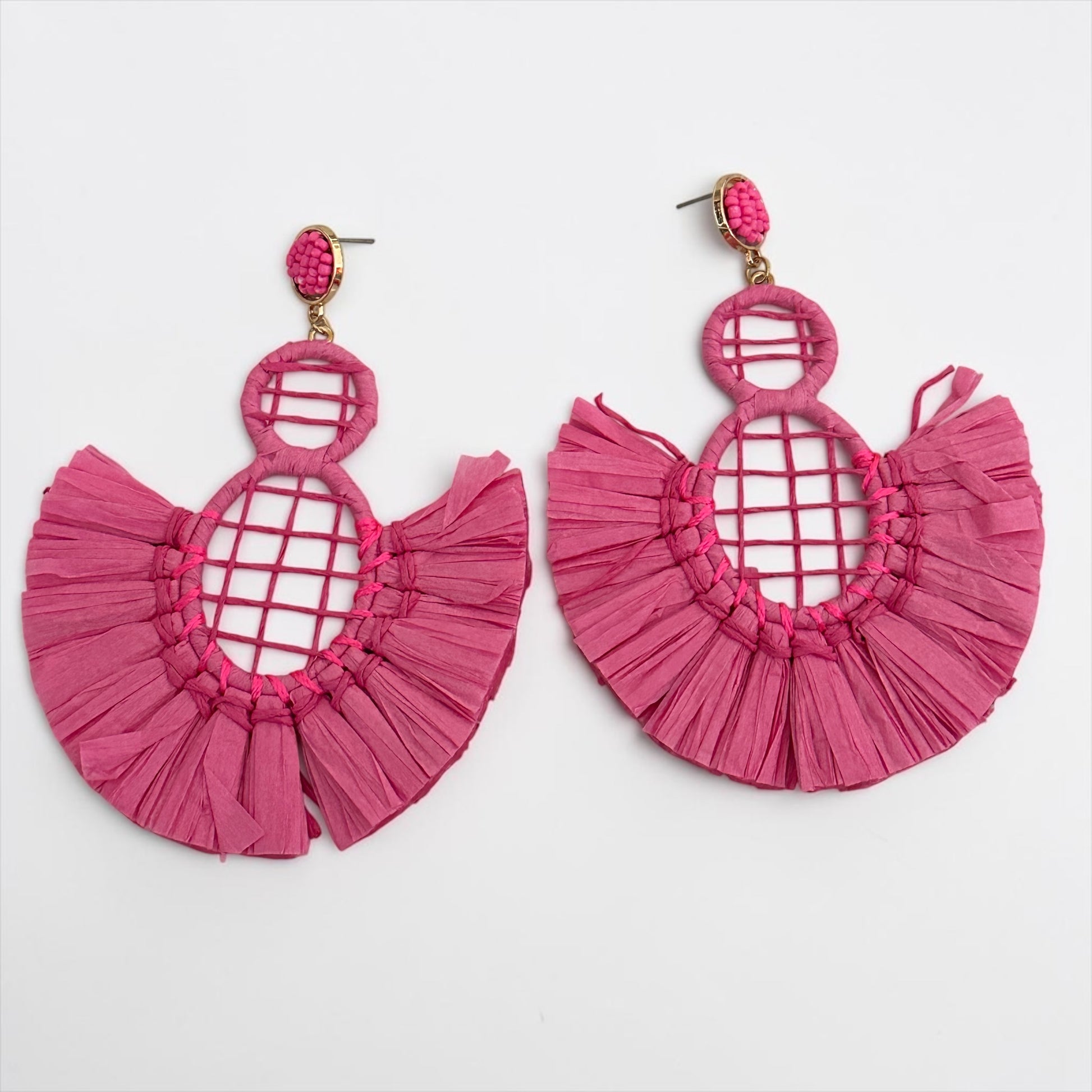 Handmade Raffia Statement Earrings – Boho Oversized Straw Drop Earrings for Summer - Fatisha Boutique #