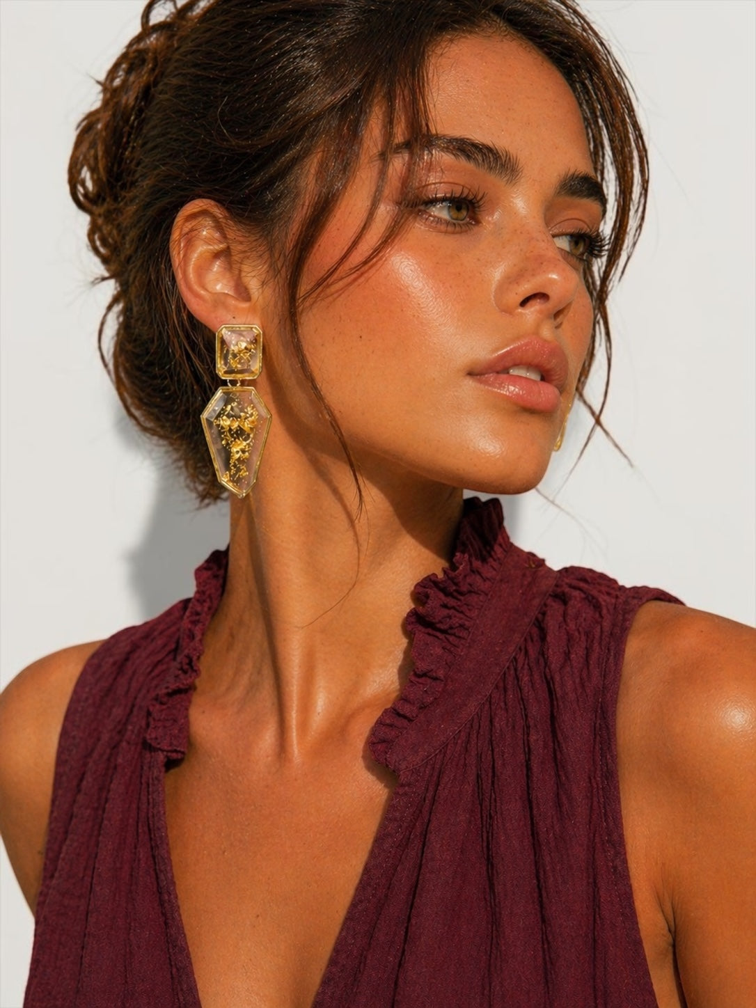 Geometric Resin Statement Earrings – Gold Fleck Boho Drop Earrings - Fatisha Boutique #