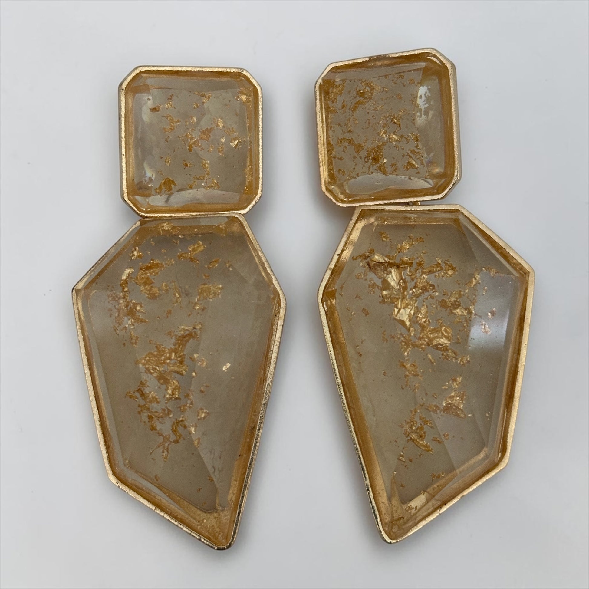 Geometric Resin Statement Earrings – Gold Fleck Boho Drop Earrings - Fatisha Boutique #