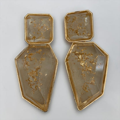 Geometric Resin Statement Earrings – Gold Fleck Boho Drop Earrings - Fatisha Boutique #