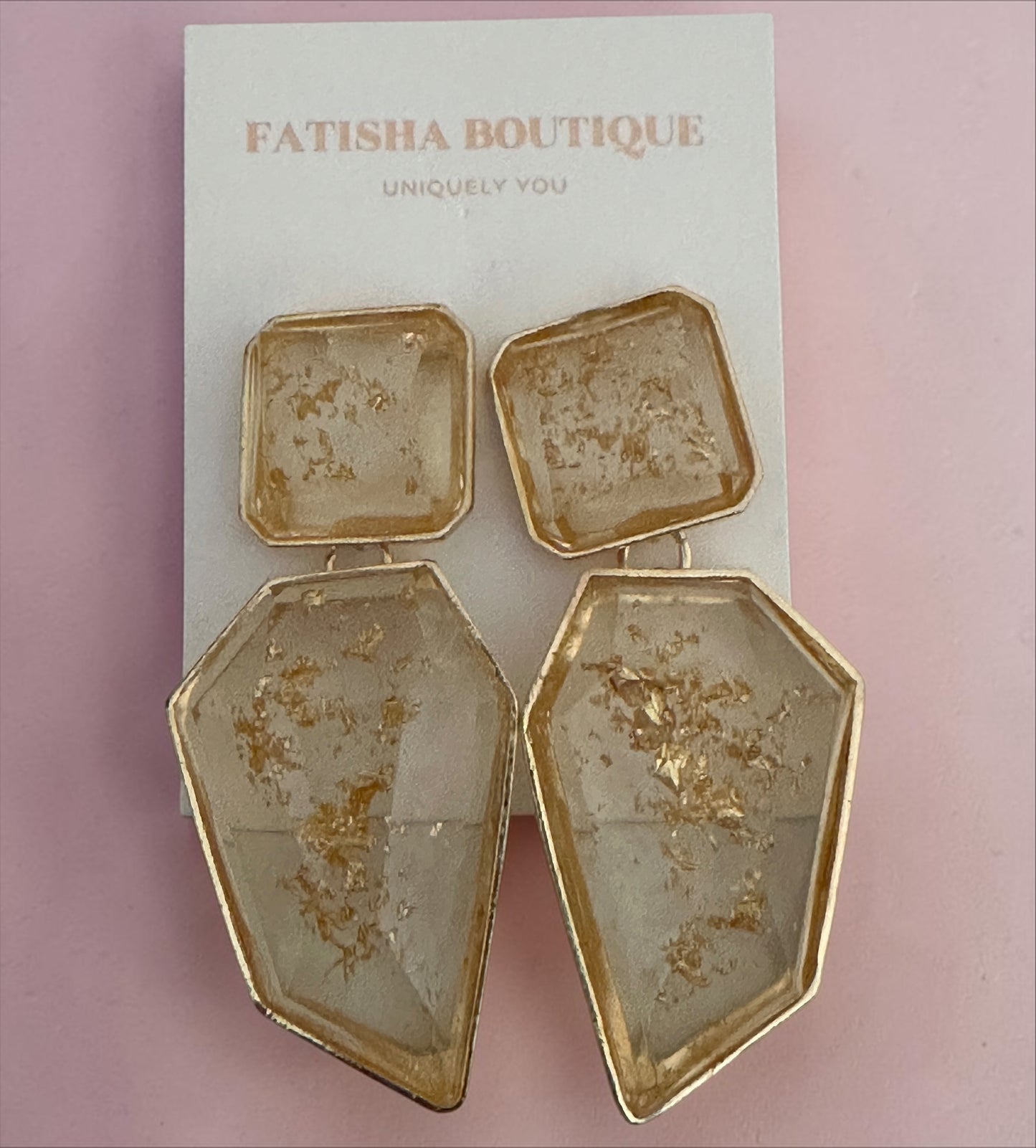 Geometric Resin Statement Earrings – Gold Fleck Boho Drop Earrings - Fatisha Boutique #