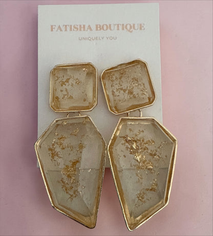 Geometric Resin Statement Earrings – Gold Fleck Boho Drop Earrings - Fatisha Boutique #