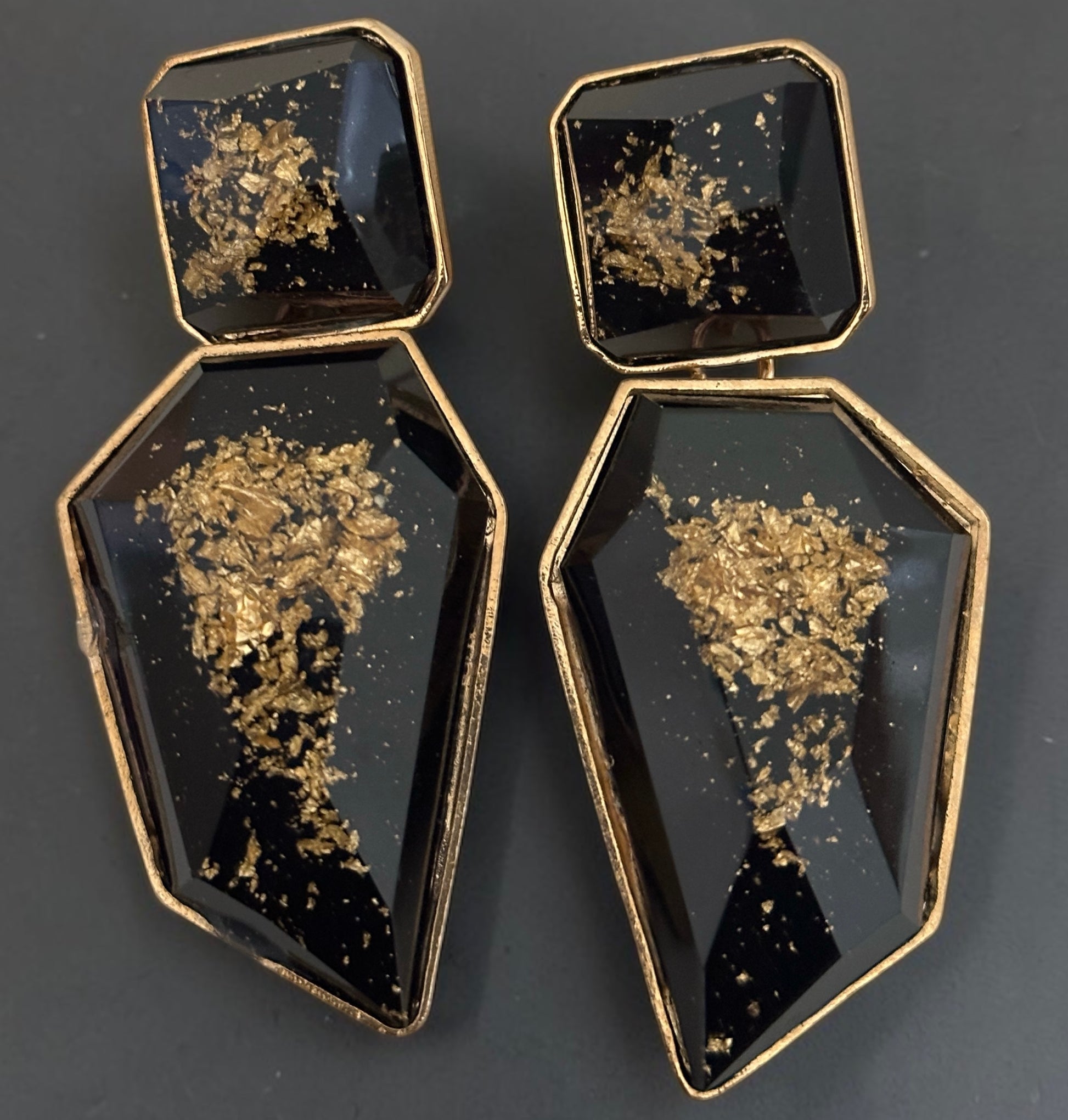 Geometric Resin Statement Earrings – Gold Fleck Boho Drop Earrings - Fatisha Boutique #
