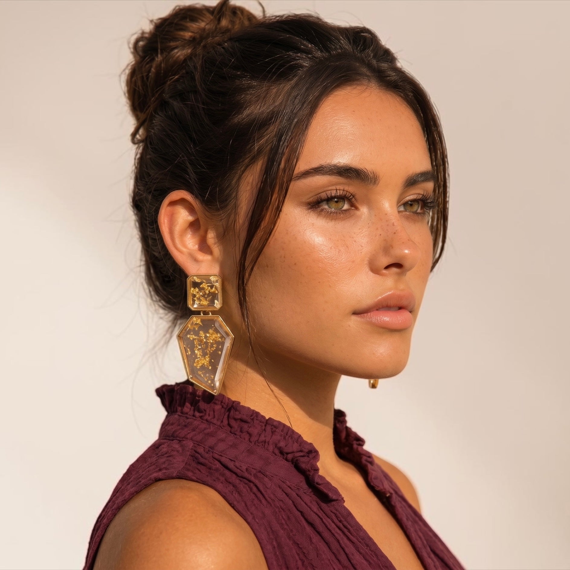 Geometric Resin Statement Earrings – Gold Fleck Boho Drop Earrings - Fatisha Boutique #