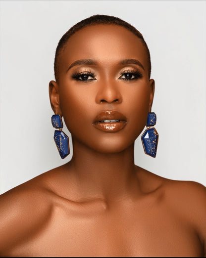 Geometric Resin Statement Earrings – Gold Fleck Boho Drop Earrings - Fatisha Boutique #