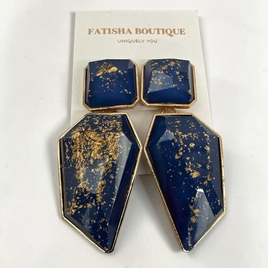 Geometric Resin Statement Earrings – Gold Fleck Boho Drop Earrings - Fatisha Boutique #