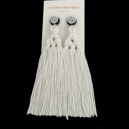 Boho Long Tassel Earrings – Beaded Statement Drop for Women - Fatisha Boutique #