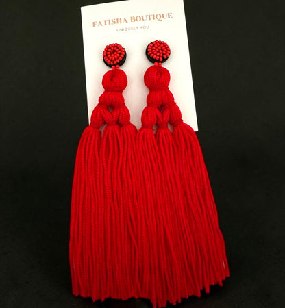 Boho Long Tassel Earrings – Beaded Statement Drop for Women - Fatisha Boutique #
