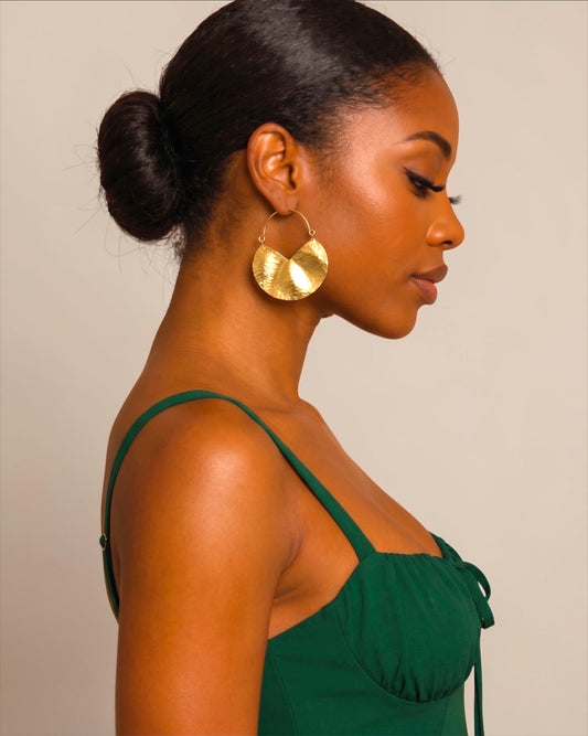 Textured Brass Disc Drop Earrings – Gold & Silver Statement