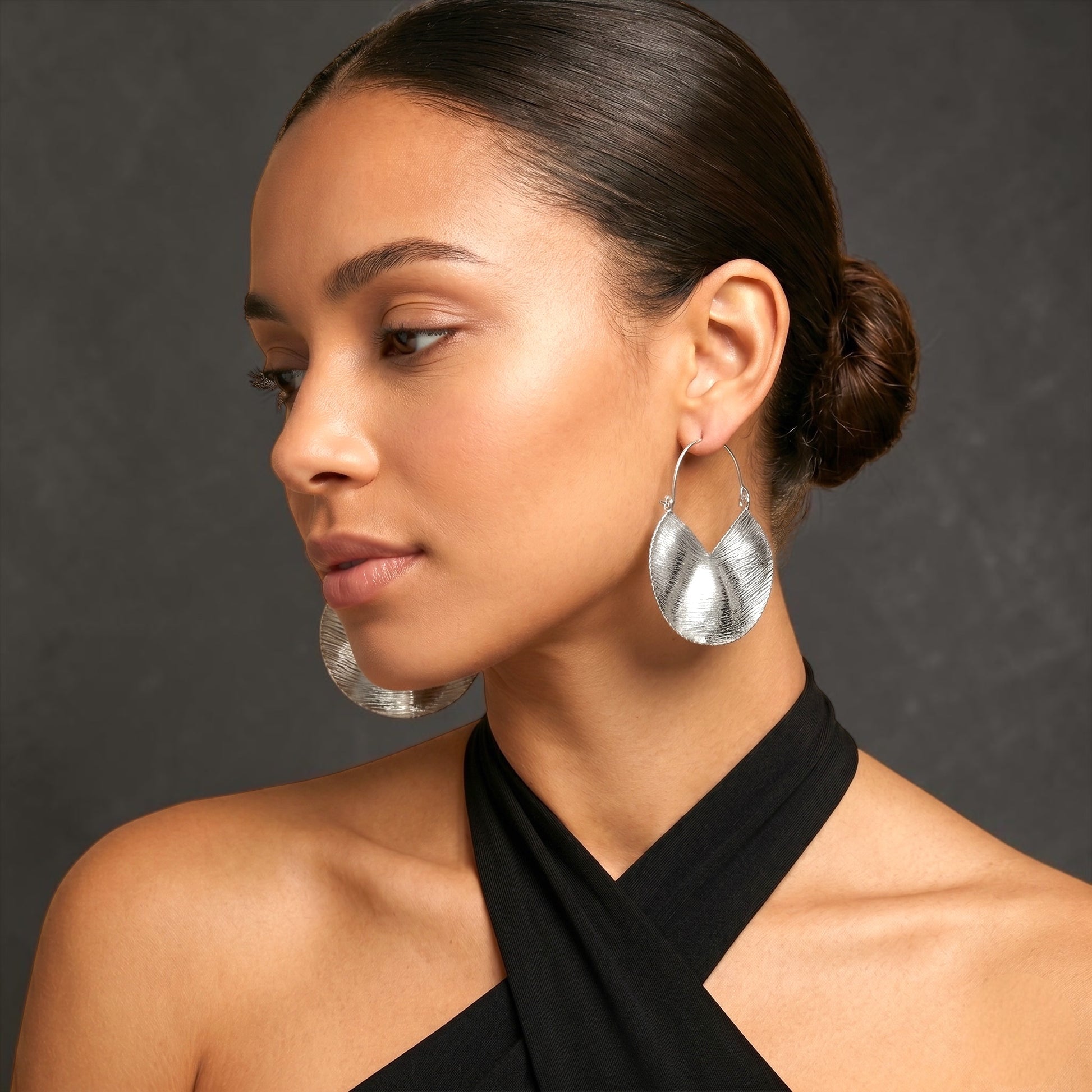 Textured Brass Disc Drop Earrings – Gold & Silver Statement - Fatisha Boutique #