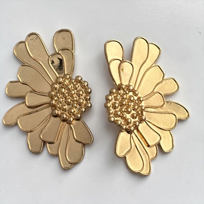 Gold Flower Statement Earrings – Petal Drop Stud Design