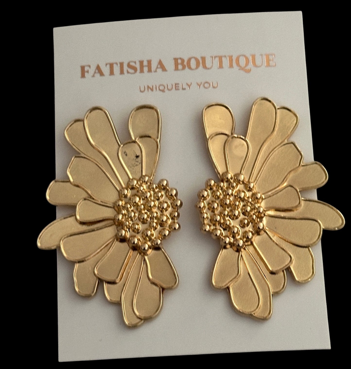 Gold Flower Statement Earrings – Petal Drop Stud Design