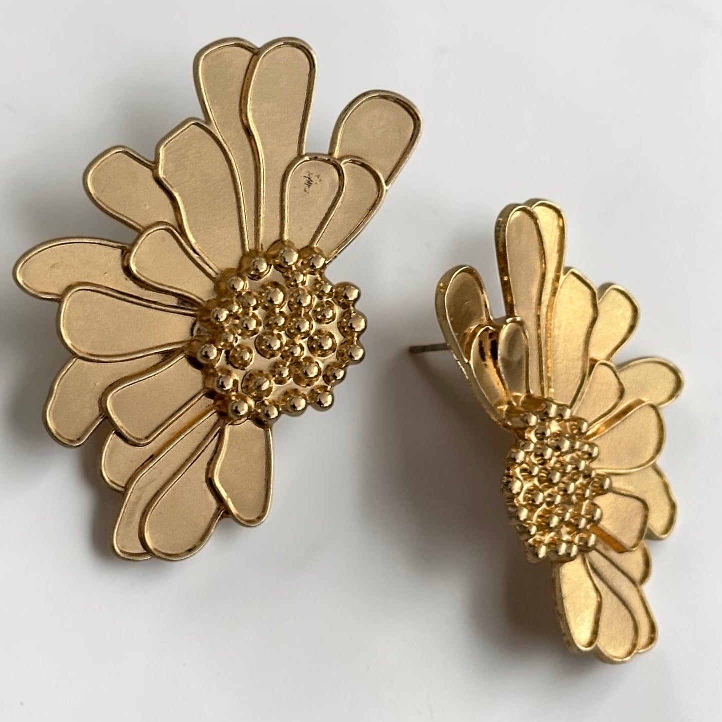 Gold Flower Statement Earrings – Petal Drop Stud Design