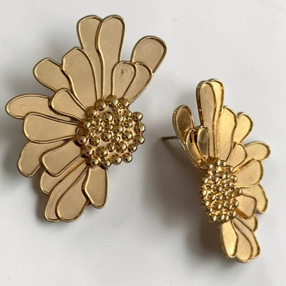 Gold Flower Statement Earrings – Petal Drop Stud Design