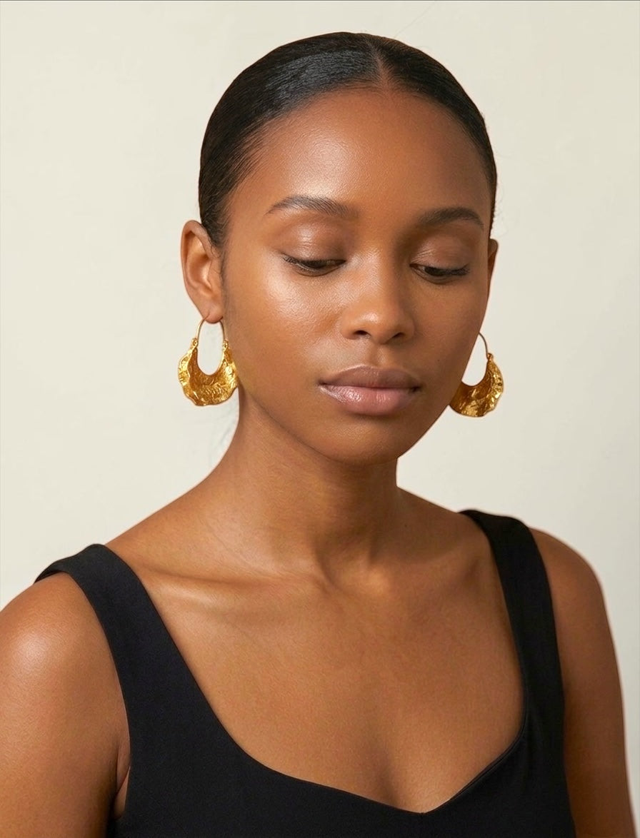 Fulani Style Sculptural Earrings – Textured Gold & Silver Drops - Fatisha Boutique #