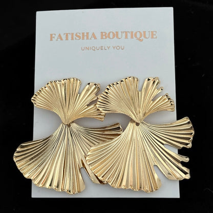 Ginkgo Leaf Statement Earrings – Gold & Silver Sculptural Drops - Fatisha Boutique #