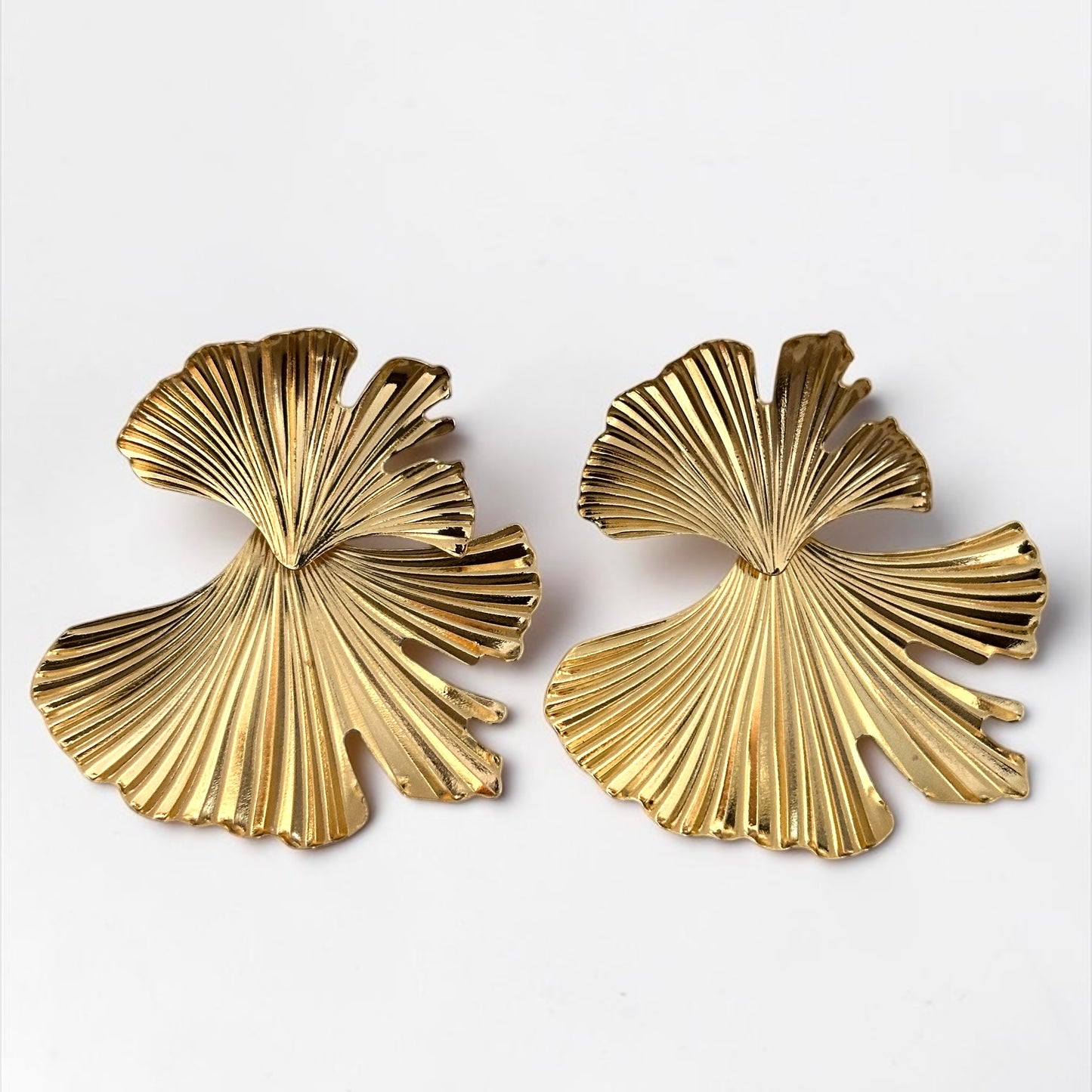 Ginkgo Leaf Statement Earrings – Gold & Silver Sculptural Drops - Fatisha Boutique #