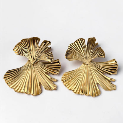 Ginkgo Leaf Statement Earrings – Gold & Silver Sculptural Drops - Fatisha Boutique #