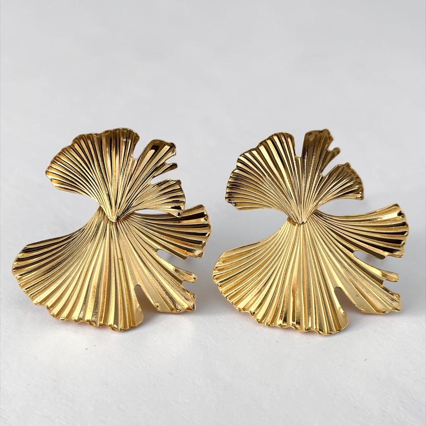 Ginkgo Leaf Statement Earrings – Gold & Silver Sculptural Drops - Fatisha Boutique #