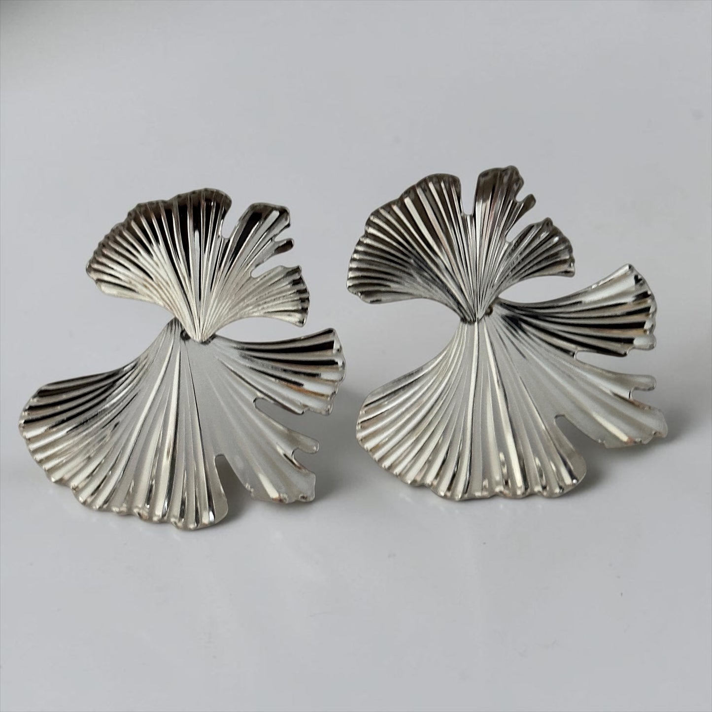 Ginkgo Leaf Statement Earrings – Gold & Silver Sculptural Drops - Fatisha Boutique #