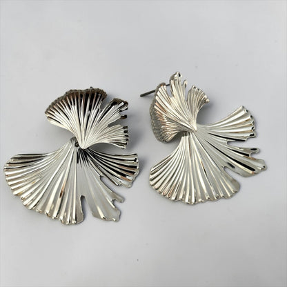 Ginkgo Leaf Statement Earrings – Gold & Silver Sculptural Drops - Fatisha Boutique #