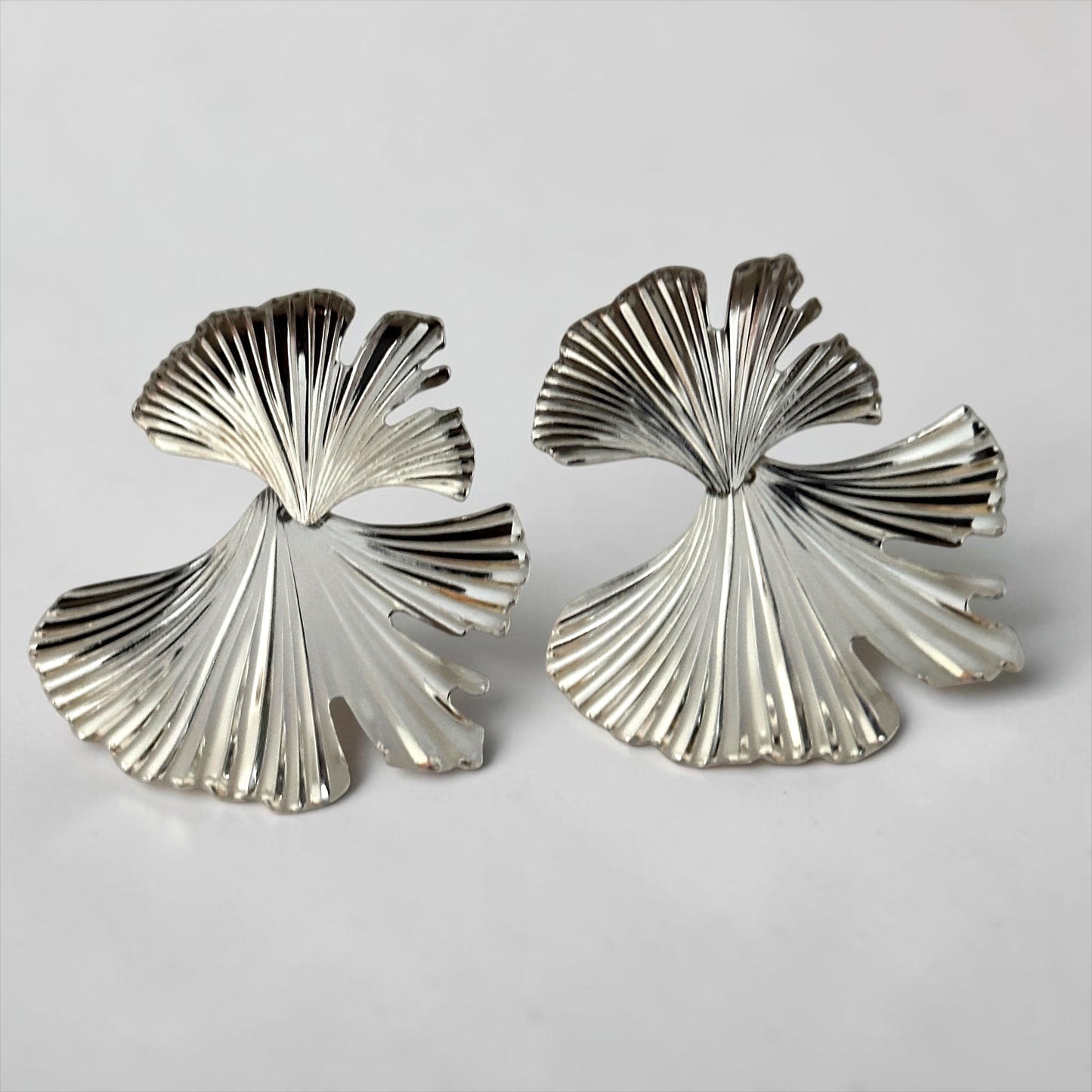Ginkgo Leaf Statement Earrings – Gold & Silver Sculptural Drops - Fatisha Boutique #