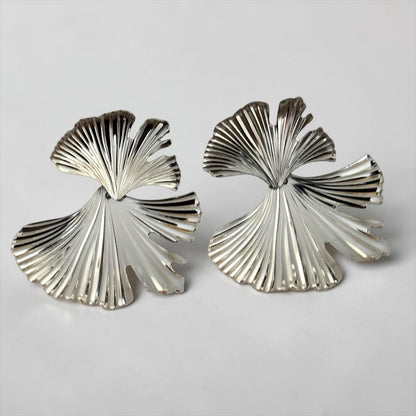 Ginkgo Leaf Statement Earrings – Gold & Silver Sculptural Drops - Fatisha Boutique #