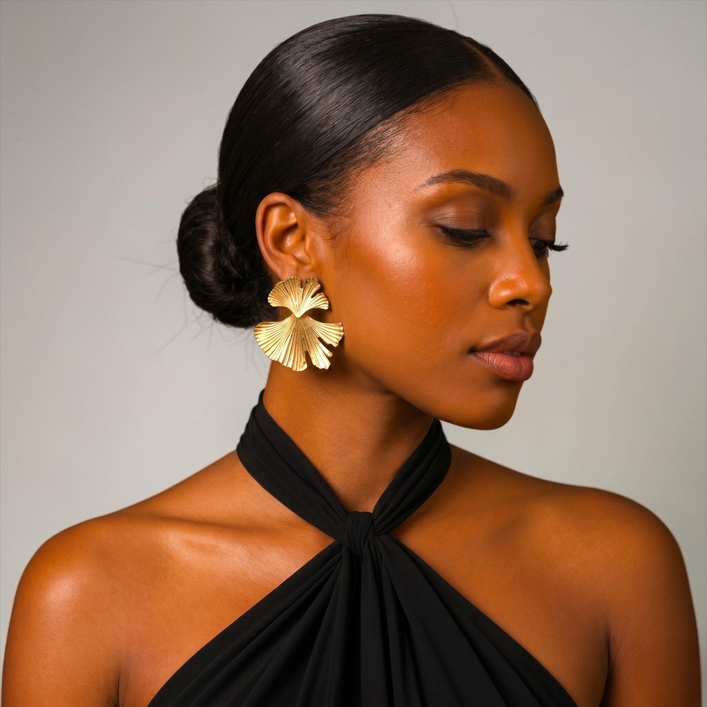 Ginkgo Leaf Statement Earrings – Gold & Silver Sculptural Drops - Fatisha Boutique #