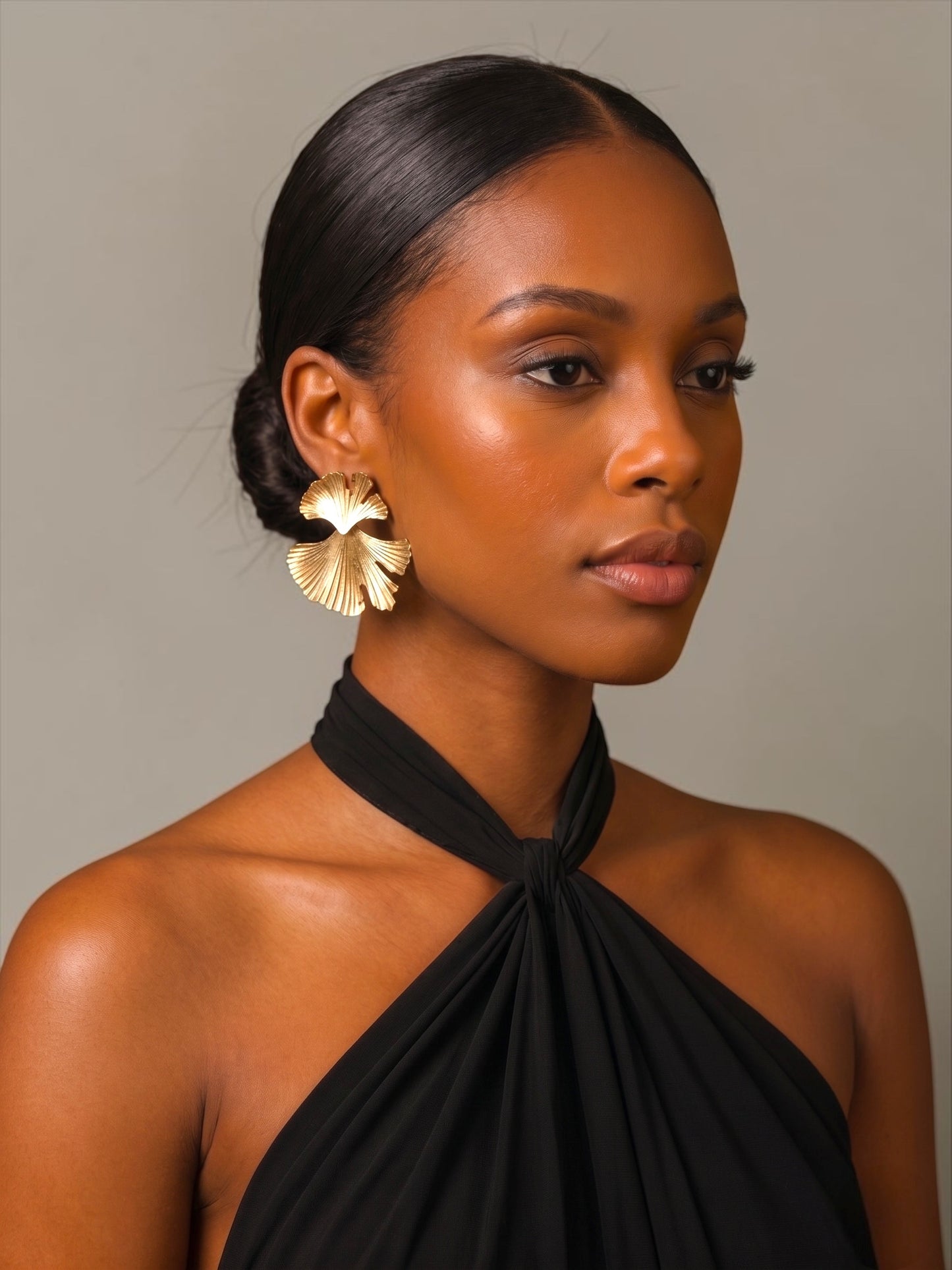 Ginkgo Leaf Statement Earrings – Gold & Silver Sculptural Drops - Fatisha Boutique #