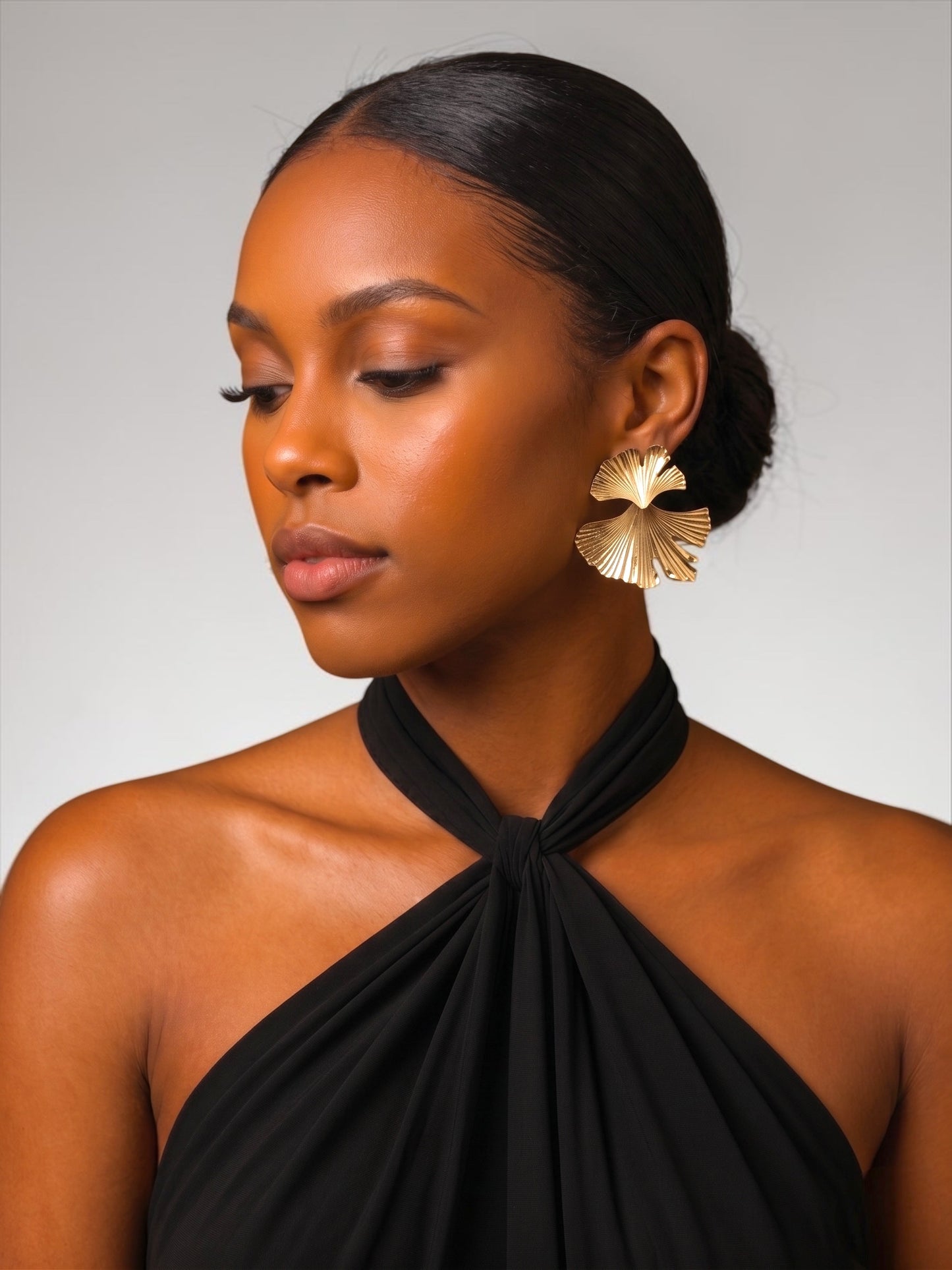 Ginkgo Leaf Statement Earrings – Gold & Silver Sculptural Drops - Fatisha Boutique #