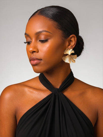 Ginkgo Leaf Statement Earrings – Gold & Silver Sculptural Drops - Fatisha Boutique #