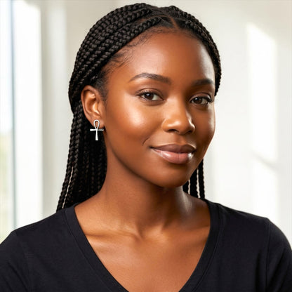 Ankh Cross Stud Earrings – Stainless Steel Gold & Silver - Fatisha Boutique #