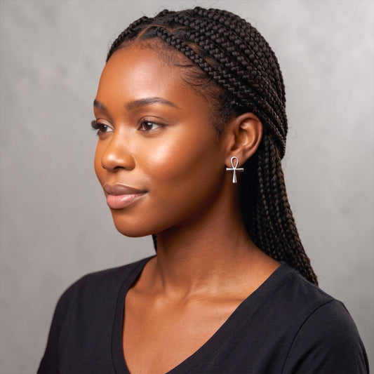 Ankh Cross Stud Earrings – Stainless Steel Gold & Silver - Fatisha Boutique #
